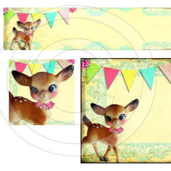 OH DeeR WHiMSiCaL CeLeBRaTioN Designed retro Set etsy shop banner thank you custom business cards hang price tags digital collage sheet
