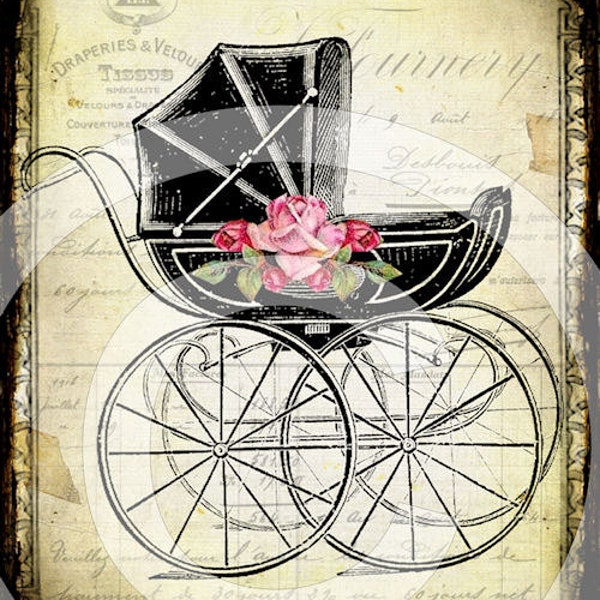 ViNTaGe BaBy CaRRaiGe DeSiGN DoWNLoaD DiGiTaL CoLLaGe sHeeT antique scrapbooking fabric iron on image transfers