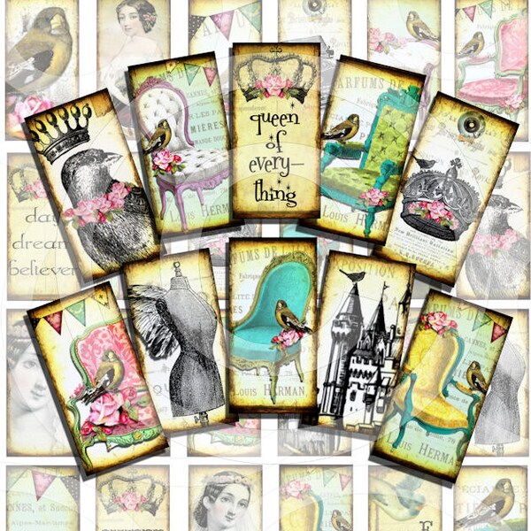 ViNTaGe WHiMSY / Digital collage sheet / printable / altered art domino tile rectangle pendants download sh12a