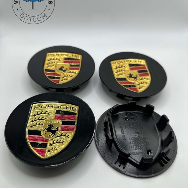 4 Stück Porsche Crest Radkappen Radzierkappen Schwarz Glanz 76MM Cayenne 911 Panamera Speedster