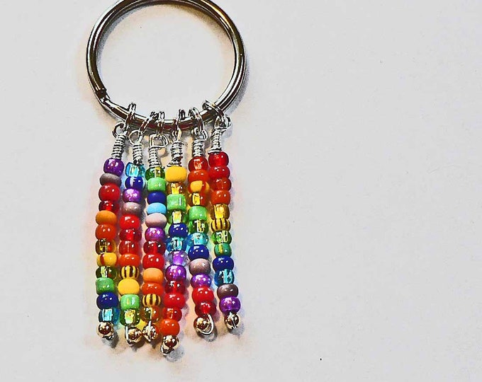 Rainbow Beaded Key Ring Keychain Colorful Bright Shiny Seed Etsy