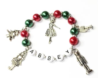 Nutcracker Ballet Charm Bracelet. Dance themed bracelet. Personalized name bracelet for kids. Christmas Gift for Girls. Stocking Stuffer.