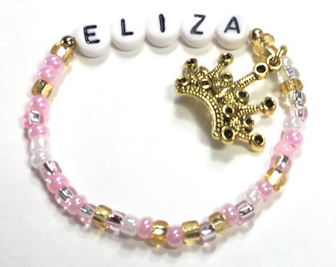 Pink Princess Party Favors for kids in Pink & GOLD! Personalized Name bracelet, Princess Birthday, Toddler Jewelry, Gift for little girls