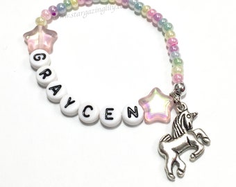 Rainbow Unicorn Jewelry Children's Jewelry Bracelets Party Favors PERSONALIZED Unicorn Charm Bracelets Party Favors Rainbow Party Favors