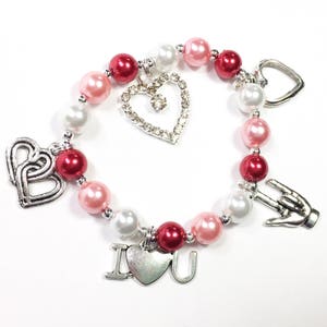 Valentine Charm Bracelet. Love themed bracelet. Personalized name bracelet. Valentine&#39;s Day Gift for Girls Heart Charm Bracelet Gift for Her