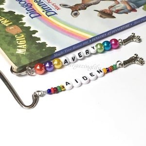 Personalized Beaded Bookmark YOU CHOOSE Name Color & Charm Great for Summer Reading Program Rewards and Party Favors image 1