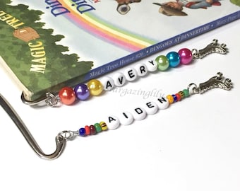Personalized Beaded Bookmark YOU CHOOSE Name Color & Charm Great for Summer Reading Program Rewards and Party Favors