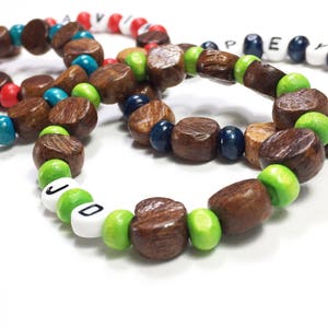 Bracelet for Boys Boys Wood beaded bracelet. Personalized name bracelet. Party Favor Stocking Stuffer or Valentine for Boys. Hypoallergenic image 2