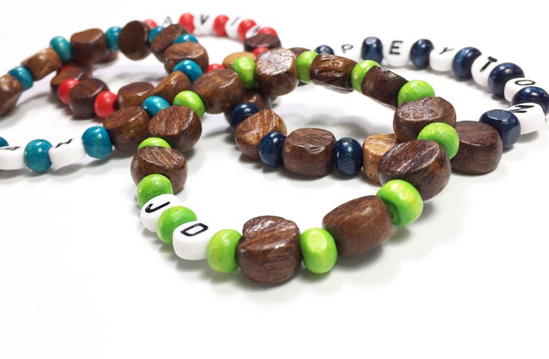 Bracelet for Boys Boys Wood beaded bracelet. Personalized name bracelet. Party Favor Stocking Stuffer or Valentine for Boys. Hypoallergenic image 2