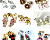 Girls clip on earrings for kids. Rainbow, Easter Bunny Rabbit, Seahorse, Donut, Fish, Mermaid, Stoplight. Quirky Cute trendy Clip-on 39 s hooks