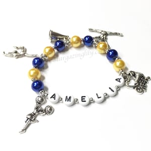 Personalized Charm Bracelet with name YOU CHOOSE up to 5 charms pearl color Custom pearl bracelet jewelry for Little Girls Women Ladies Cheerleading