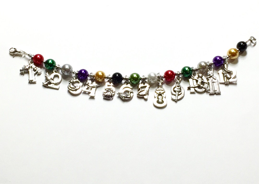 The 12 Days of Christmas Charm Bracelet. Bright Colorful Glass Pearls