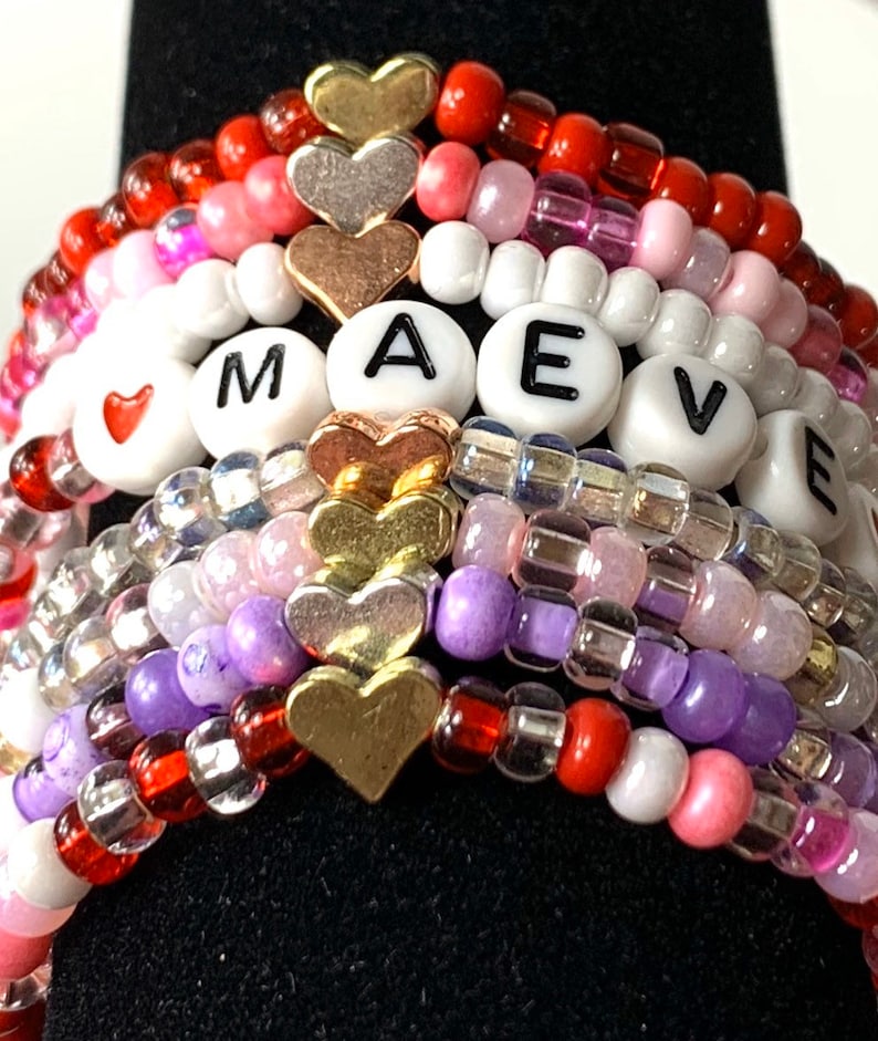 Heart bead personalized seed bead name bracelet. Little girl Etsy