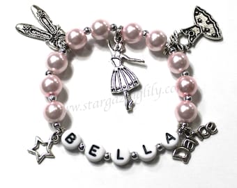 Gift for a ballet dancer Dance charm bracelet Dance recital Gift Personalized Name Bracelet Pink Pearl bracelet Gift for a ballerina dancer