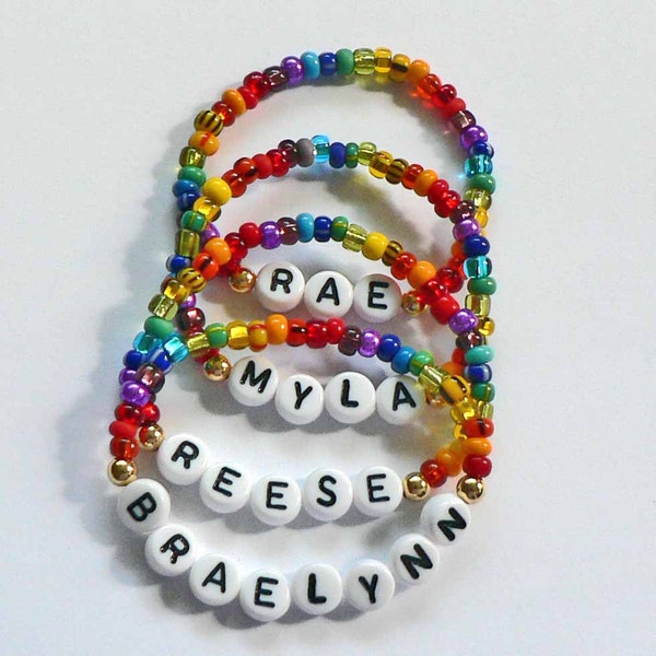 Rainbow Party Favor Name Bracelet Personalized Children's Jewelry available in Infant Child Toddler Sizes Stocking Stuffer accessory