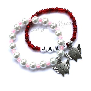 Tooth Fairy Gift YOU CHOOSE pearl color personalization and name bracelet by Stargazinglily Girl Bracelet Boy Bracelet Tooth Charm Bracelet image 1