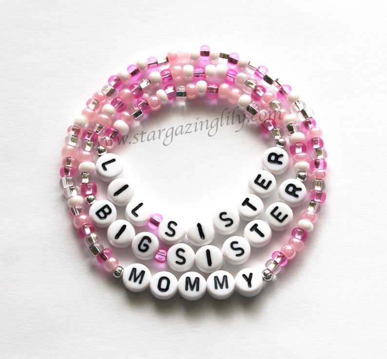 Mommy Big Sister & Little Sister Matching family personalized bracelets for Hospital Gifts Big Sister Gift Baby Shower Back To School BTS image 1