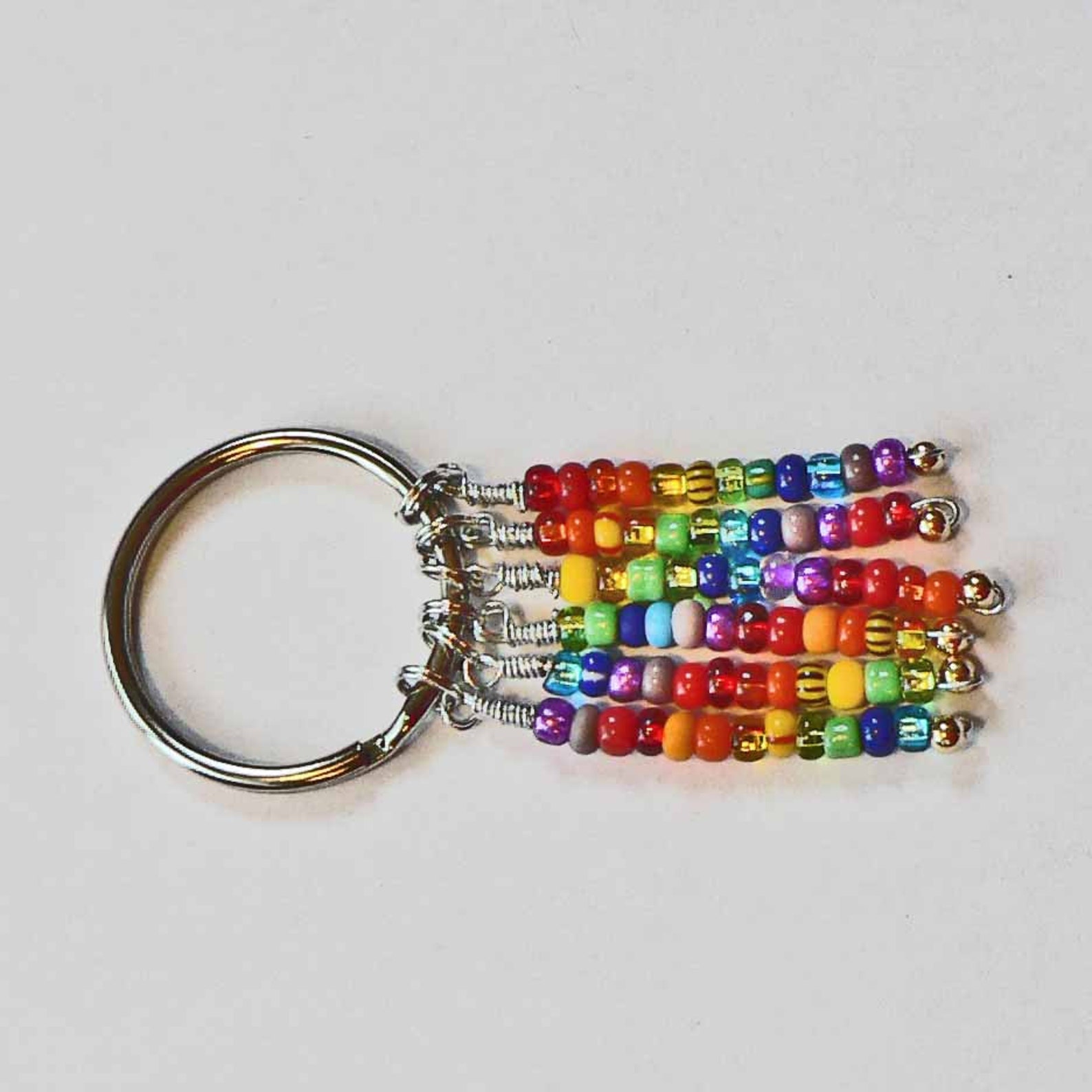 Rainbow Beaded Key Ring Keychain Colorful Bright Shiny Seed Etsy