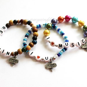 Summer Camp Care Package Personalized Bracelet. VBS, I Love You, I miss you, name bracelet. YOU CHOOSE Bead type color. Camp Charm Bracelet