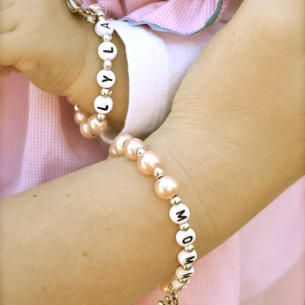BEST SELLER - Mother Daughter Set of Personalized Name Bracelets Mother's Day Gift, Baby Shower Gift, Mommy & Me, Back to School