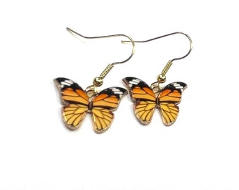 Monarch enamel butterfly earrings. Available as clip on or hooks. Butterfly gift for her, monarch mom, butterfly mom, butterfly jewelry