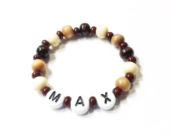 Wood Beaded Baby ID Personalized Name Bracelets for BOYS Newborn Multiple Twins Triplets ID Hospital Style id Bracelet