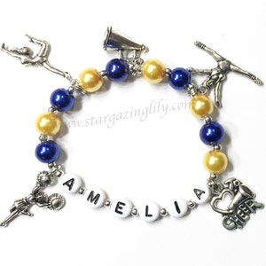 CHEERLEADING Charm Bracelet Personalized Name Bracelet I Love Cheer Jewelry Party Favor Team Spirit jewelry Your choose bead color & charm Bild 5