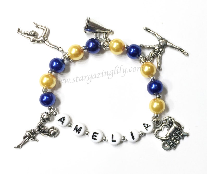 CHEERLEADING Charm Bracelet Personalized Name Bracelet I Love Cheer Jewelry Party Favor Team Spirit jewelry Your choose bead color & charm Bild 5