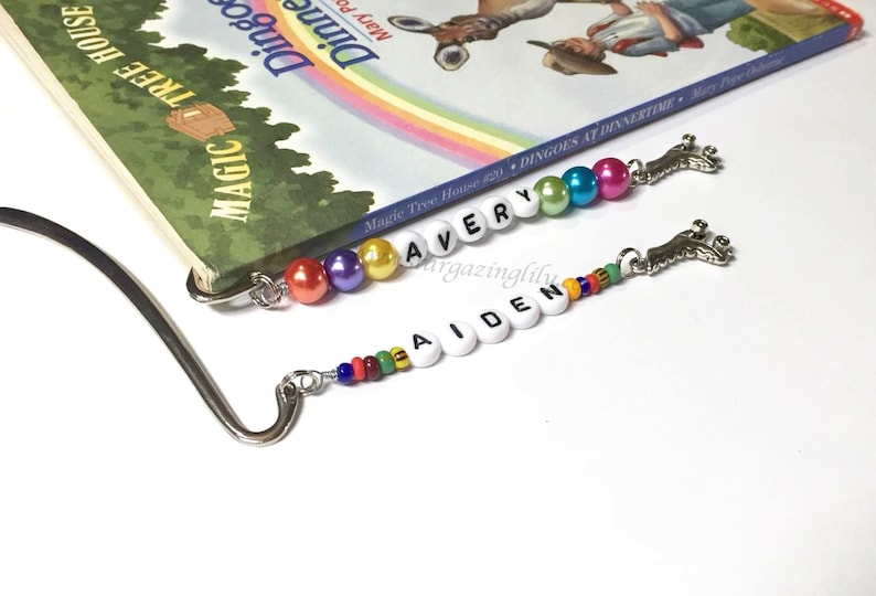 Personalized Beaded Bookmark YOU CHOOSE Name Color & Charm Great for Summer Reading Program Rewards and Party Favors image 1