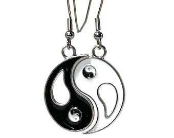 Yin Yang Black and White Earrings. Clip-on's or pierced hooks available. Unisex earrings jewelry. Buddhist Jewelry Meditation Zen Balance