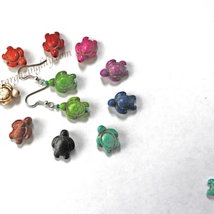 Turtle Earrings Hypoallergenic Earrings Surgical Steel Hooks or Clip-on&#39;s. Stone beads. Turtle Gift for her, Turtle Jewelry, Cottage Core