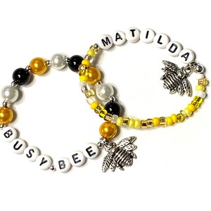 Kids bumble bee party favor gift. Bee charm bracelet for kids, Save the bees awareness jewelry, Childrens beaded bracelet w silver bee charm