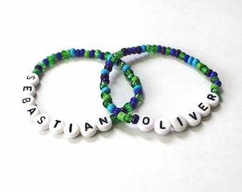 Blue Green Color Bracelet Personalized boys name bracelet Party Favor Birthday Boys Personalized party favor