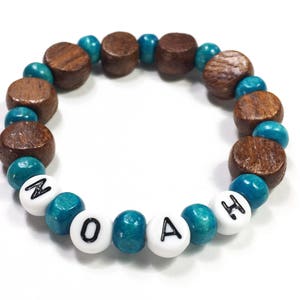 Bracelet for Boys Boys Wood beaded bracelet. Personalized name bracelet. Party Favor Stocking Stuffer or Valentine for Boys. Hypoallergenic image 8