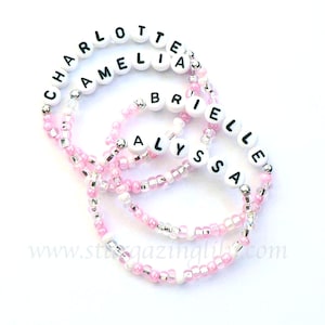 BEST SELLER - Personalized Name Bracelet. Party Favor Name bracelet. Children&#39;s Name Bracelet. Pink beaded bracelet. Baby thru Adult Sizes