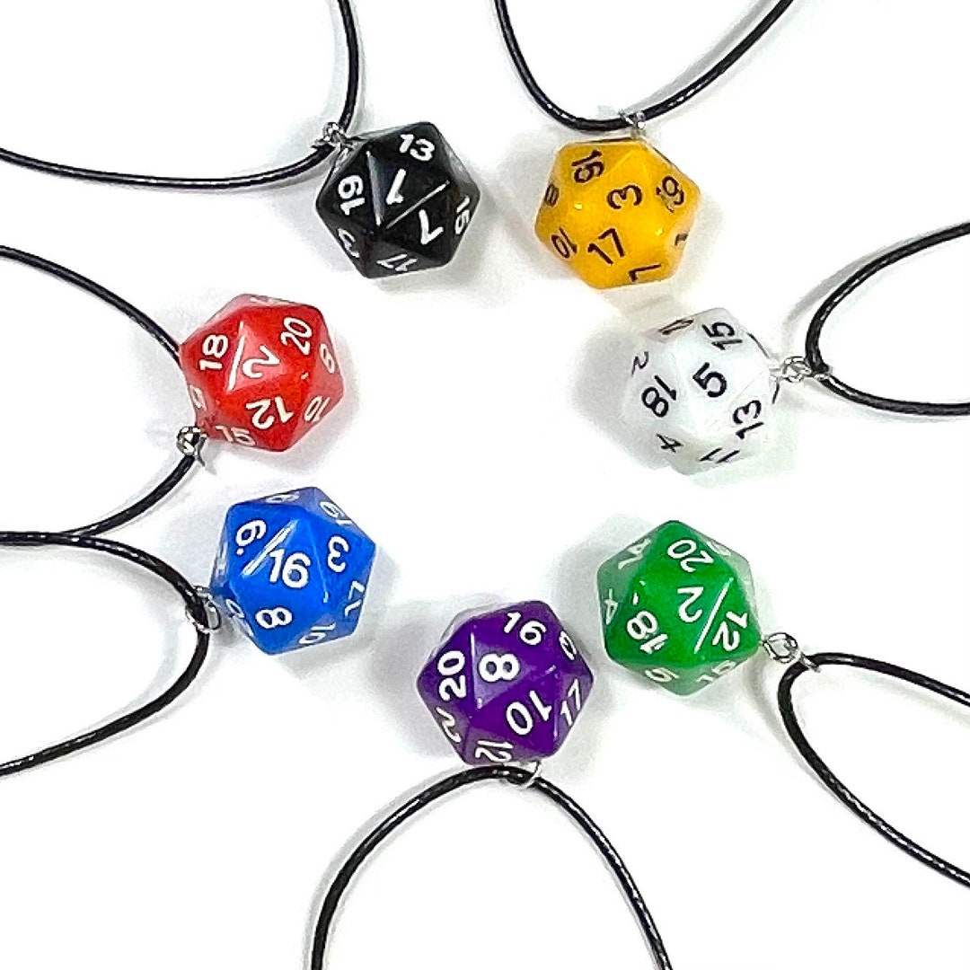 D20 RPG Dice Necklace. Polyhedral Dice Tabletop Gaming Icosahedron Multi Sided Dice, 20 Sided