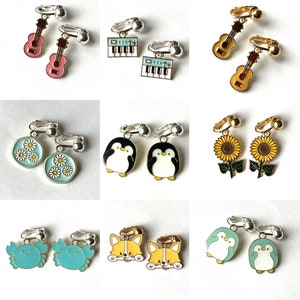 Clip on earrings or hooks kids & adults. Ukulele, Guitar, Keyboard, Piano, Sunflower, Daisy, Penguin, Puppy Dog, Crab, Zodiac Cancer. ii