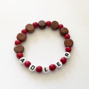 Valentine gift for boys. Boys personalized name bracelet. Masculine Boys Wood beaded bracelet. Party Favor Stocking Stuffer