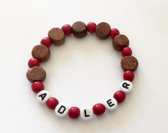 Valentine gift for boys. Boys personalized name bracelet. Masculine Boys Wood beaded bracelet. Party Favor Stocking Stuffer