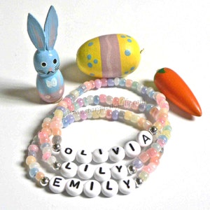 Easter Basket Spring Fling Party Favors Personalized Name ID Children&#39;s Bracelets Boys and Girls Styles Egg Hunt Prizes