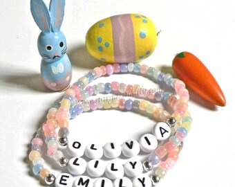 Easter Basket Spring Fling Party Favors Personalized Name ID Children's Bracelets Boys and Girls Styles Egg Hunt Prizes