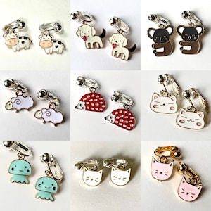 Animal earrings for kids. hedgehog, koala, jellyfish, cat, dog, sheep, puppy, kitten, cow Clip-on’s or hooks, Little girl gift easter EE