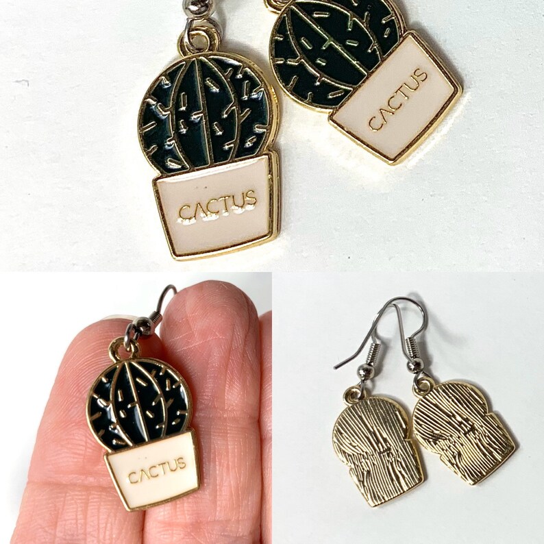 Succulent Earrings, Cactus, House Plant Pots. hooks or clip-on's. Cottage core jewelry, greenhouse wholesale, gift for plant lover plant mom cactus