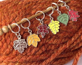 Autumn Fall Leaf themed stitch markers, set of 6, CHOOSE knit or crocket style. Fall Leaves stitch markers. Gift for knitter or Crocheter