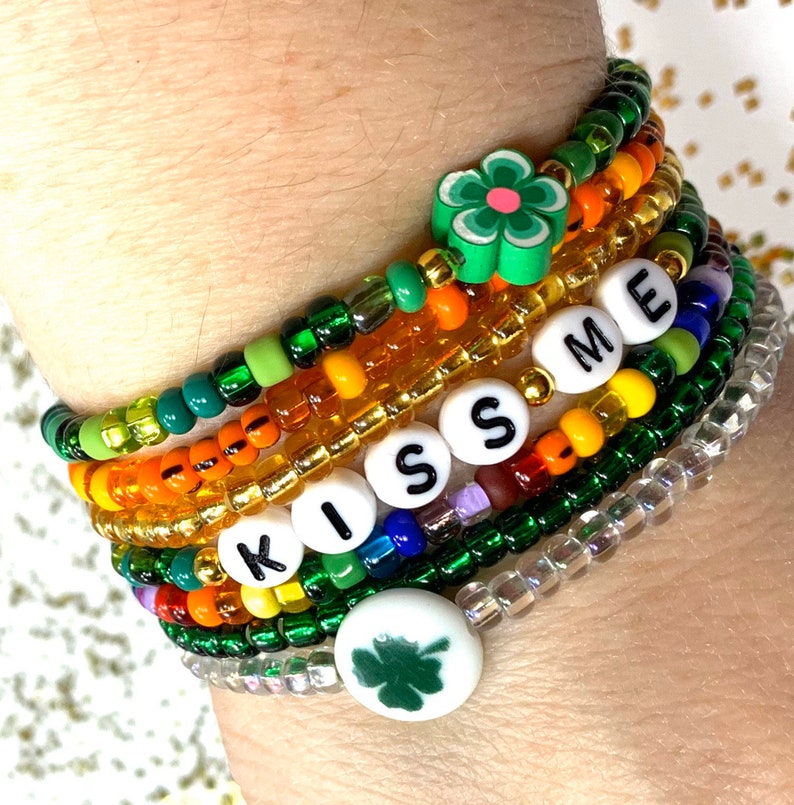 St. Patrick's Day Personalized Seed Bead Name Bracelet. Etsy