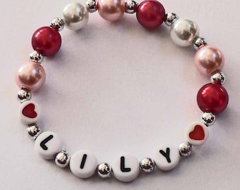Personalized Valentine Children's Jewelry Name Bracelet great gift or Party Favor Infant Child Kid Adult Sizes VALENTINE'S DAY School