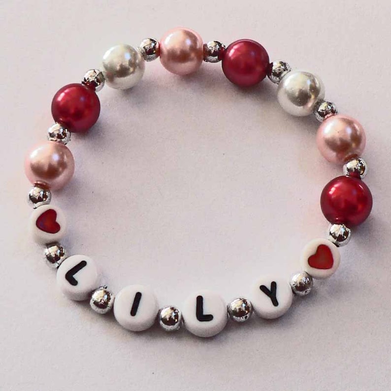 Personalized Valentine Children's Jewelry Name Bracelet great gift or Party Favor Infant Child Kid Adult Sizes VALENTINE'S DAY School image 1