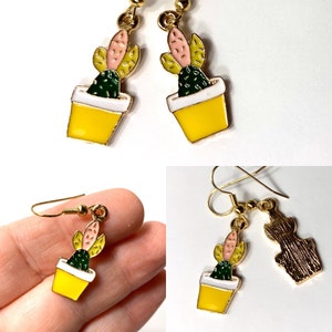 Succulent Earrings, Cactus, House Plant Pots. hooks or clip-on's. Cottage core jewelry, greenhouse wholesale, gift for plant lover plant mom yellow pot