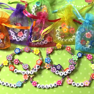 Kids Personalized Luau Party Favors Flower Lei Bracelets Children's Jewelry Name Bracelet Tiki Party Moana Themed Party Garden Party Clay