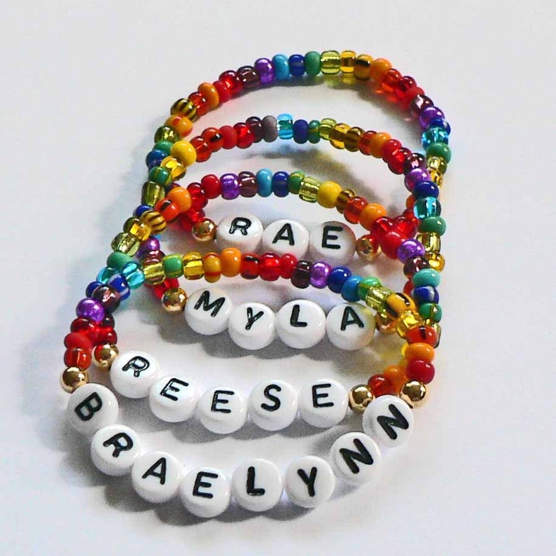 Rainbow Party Favor Name Bracelet Personalized Children's Etsy